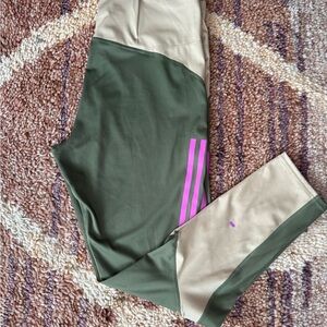 Adidas Green and Tan Color Block Leggings